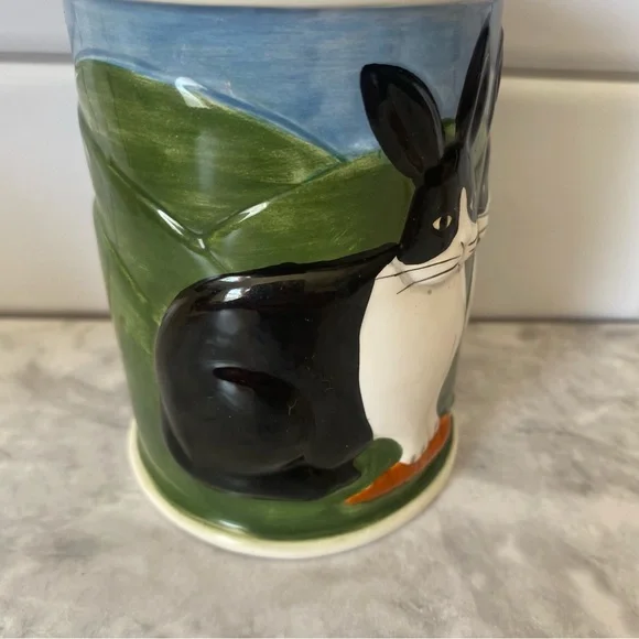 Vintage Black and White Bunny Planter Vase Easter Rabbit Cottage Decor - Picture 6 of 9